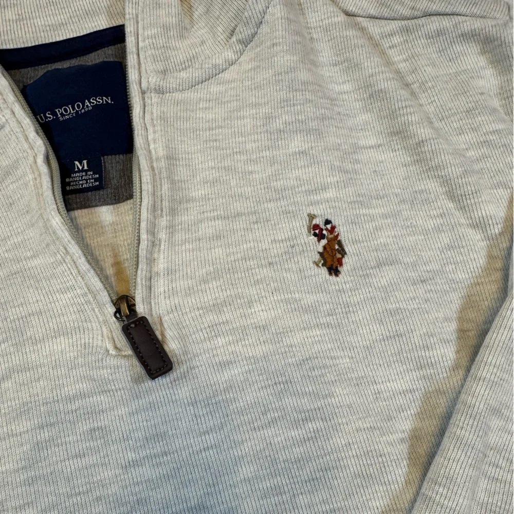 U.S. Polo Association Men's Cream Zip Up Sweater